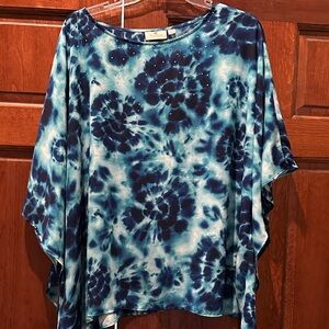 Quacker Factory Blue Tie-Dye Blouse